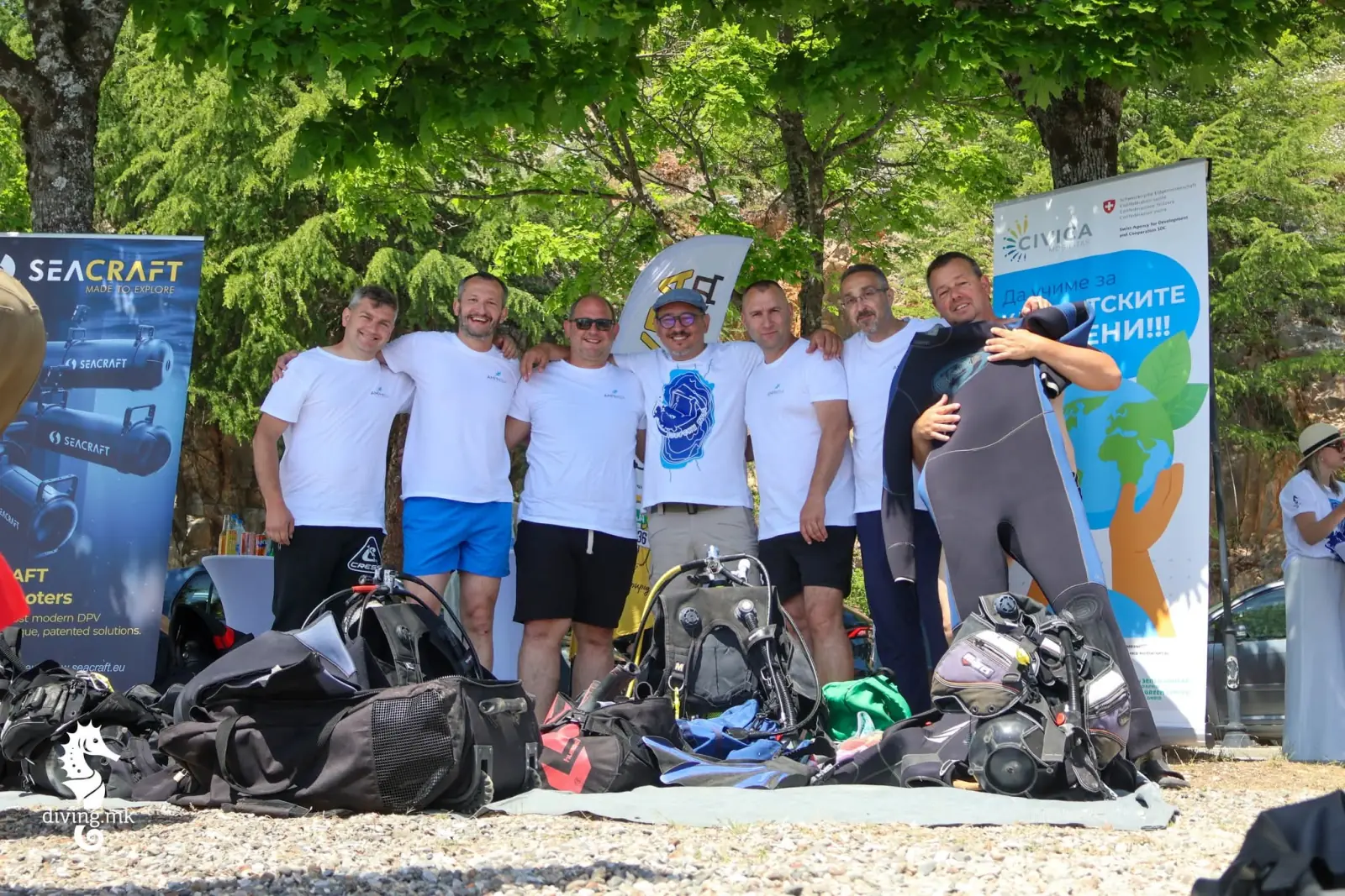 The Amphibia team with scuba diving equipment before the cleanup action at Biser beach, Kalishta